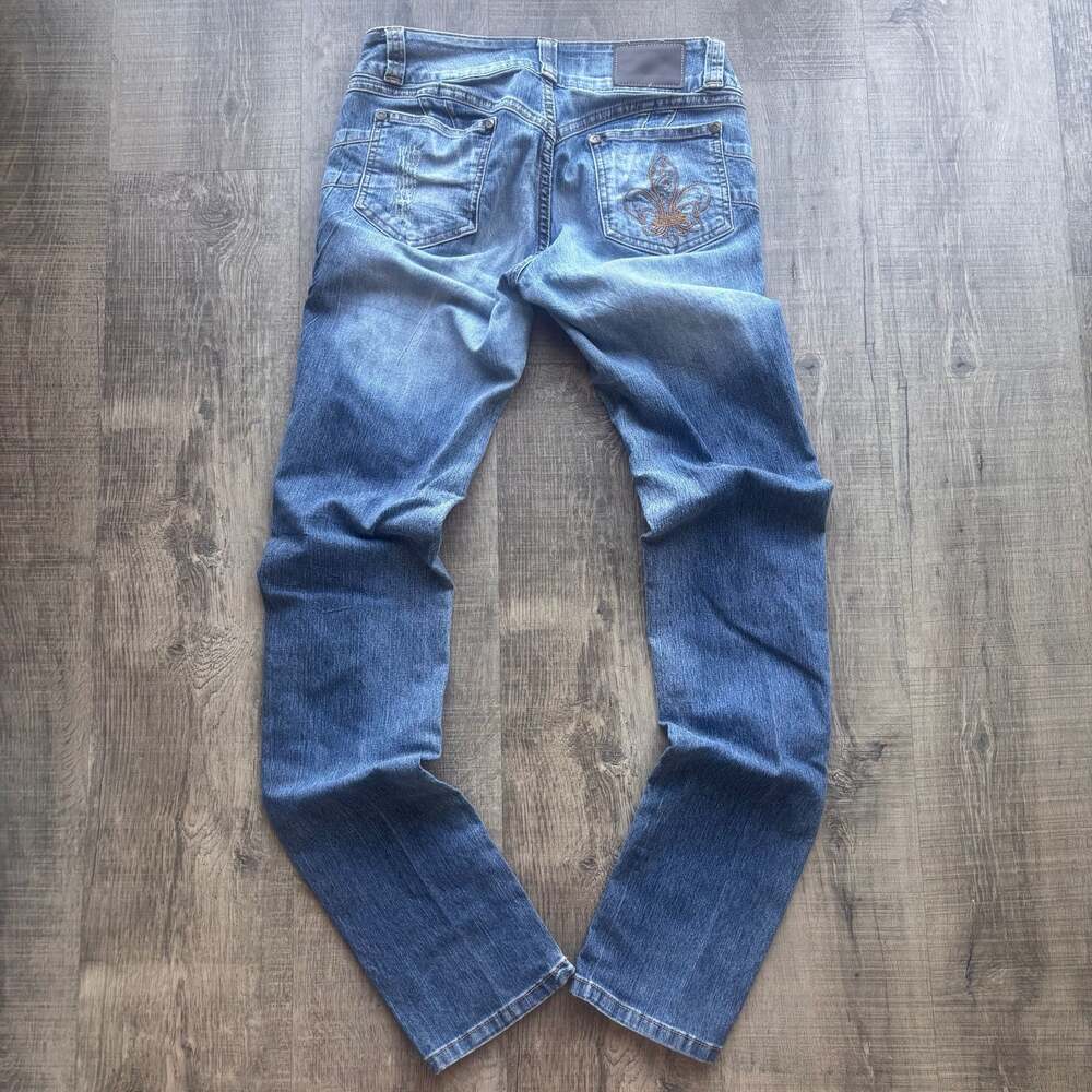 Britos Jeans Distressed Fleur-De-Lis Embroidered Skinny Jeans